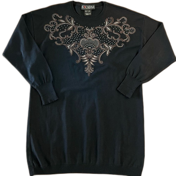 Vintage Escada 100% Wool Sweater Floral Embroidered Germany Designer Size 34 - Picture 2 of 10